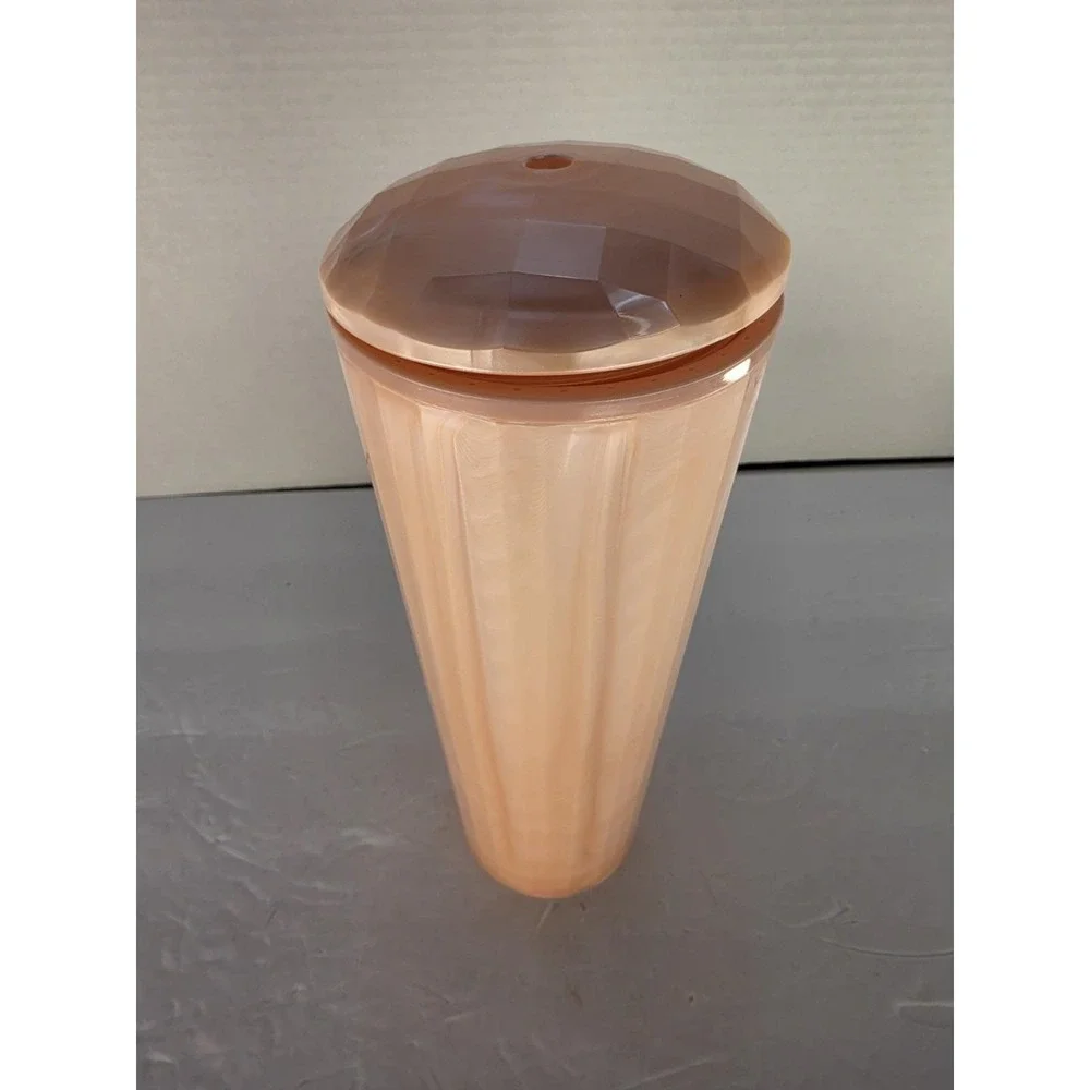 Starbucks 24 Oz Pearl Peach Faceted Cold Cup Tumbler Pink Lid Reusable EUC